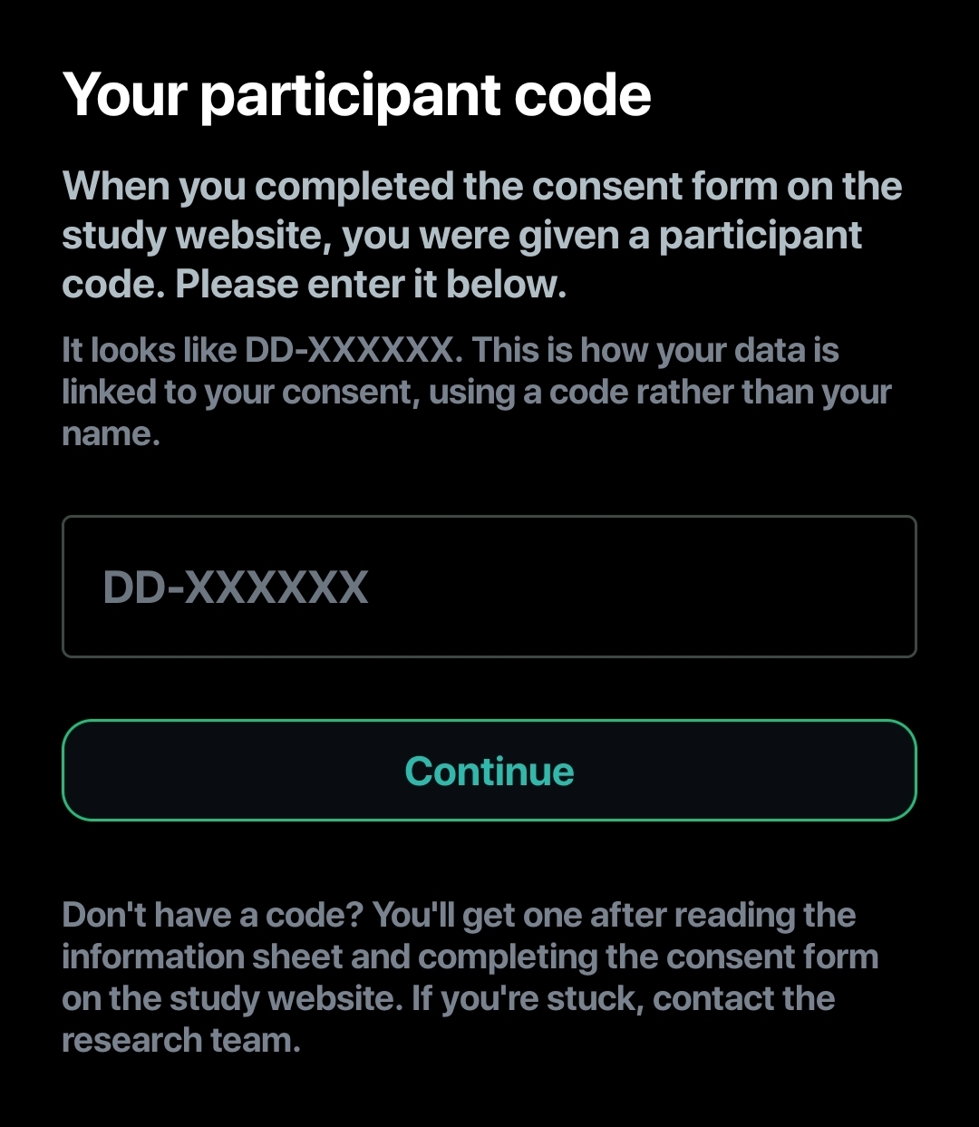 6. Enter your participant code