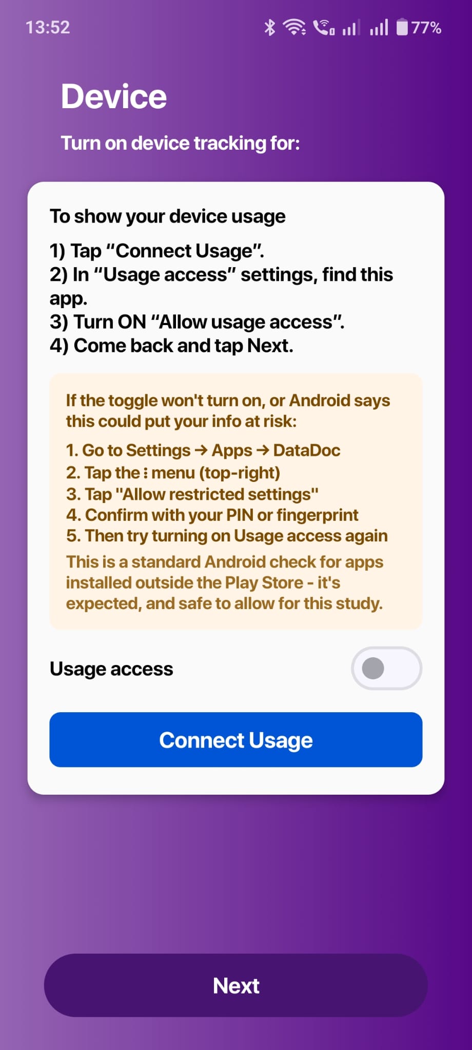 8. Tap "Connect Usage"