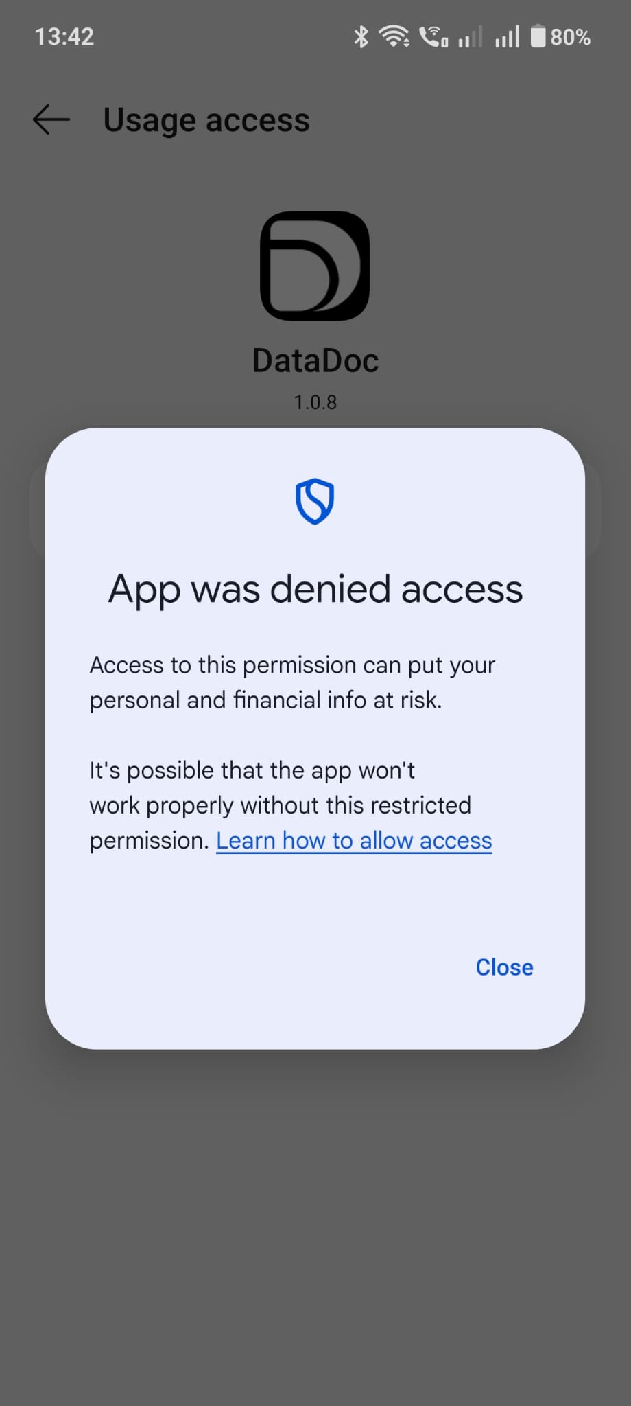 11. Android confirms it: "App was denied access"
